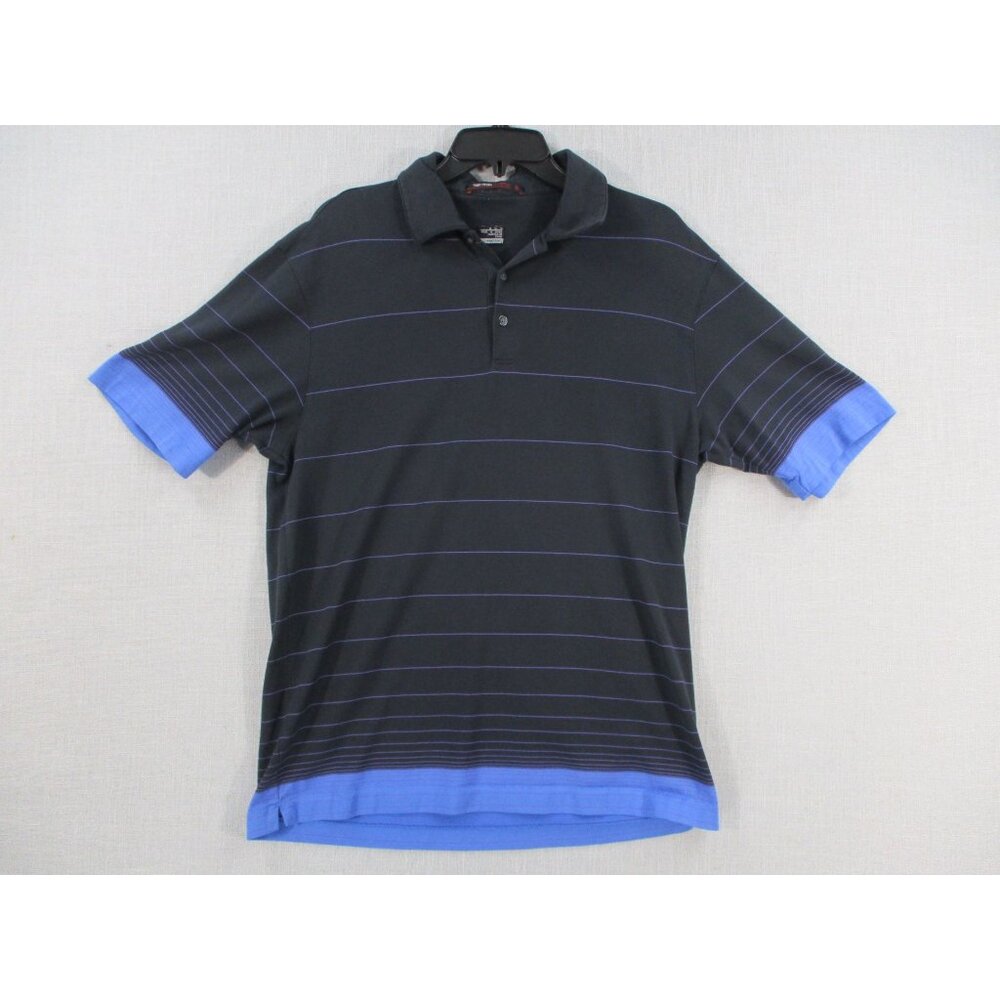 Nike Tiger Woods Collection Striped‎ Polo Shirt M Black Blue Performance